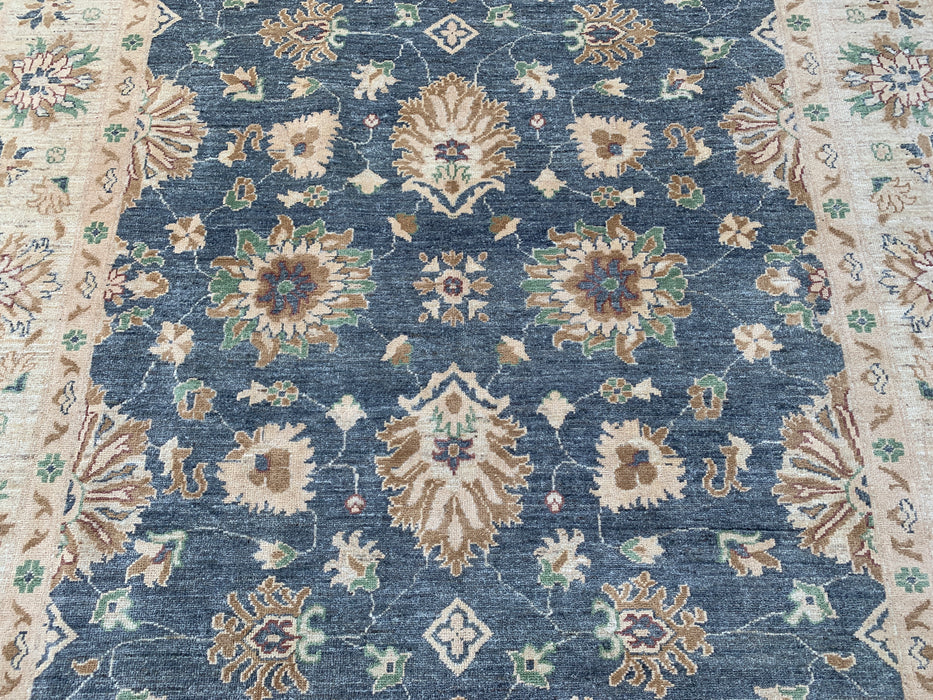 9'8 x 6'7 Handgeknoopt Peshawari Chobi wollen tapijt - Blauwgrijs traditioneel bloemenkleed - KBHM-541