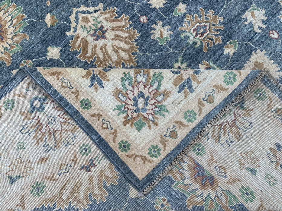 9'8 x 6'7 Handgeknoopt Peshawari Chobi wollen tapijt - Blauwgrijs traditioneel bloemenkleed - KBHM-541