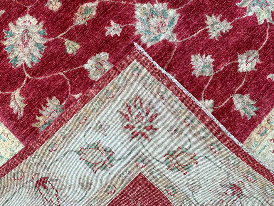 8'4 x 6'4 handgeknoopt Peshawari Chobi wollen tapijt - Rood traditioneel bloemmotief karpet - KBHM-542