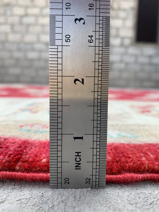 8'4 x 6'4 handgeknoopt Peshawari Chobi wollen tapijt - Rood traditioneel bloemmotief karpet - KBHM-542