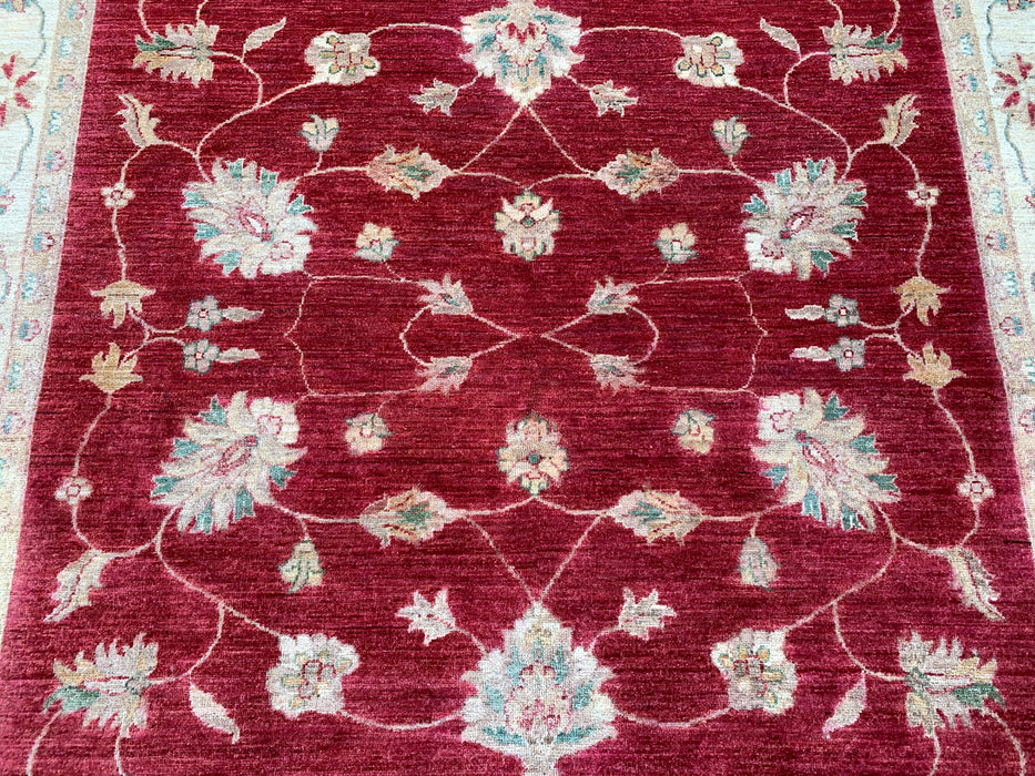 8'4 x 6'4 handgeknoopt Peshawari Chobi wollen tapijt - Rood traditioneel bloemmotief karpet - KBHM-542