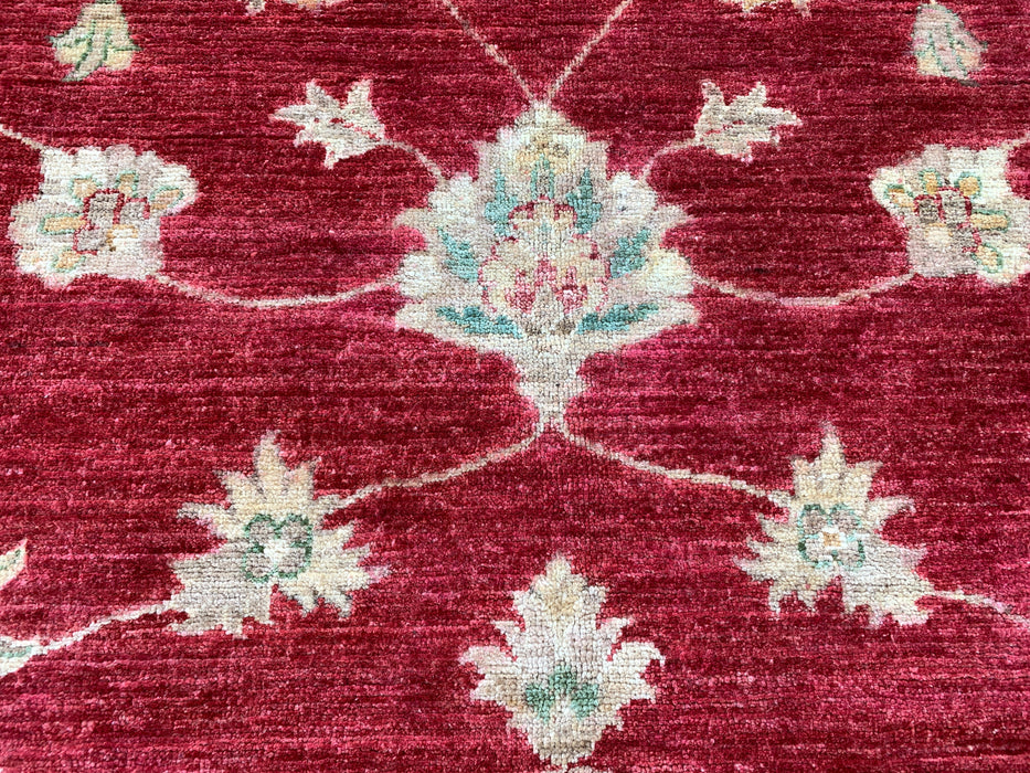 8'4 x 6'4 handgeknoopt Peshawari Chobi wollen tapijt - Rood traditioneel bloemmotief karpet - KBHM-542