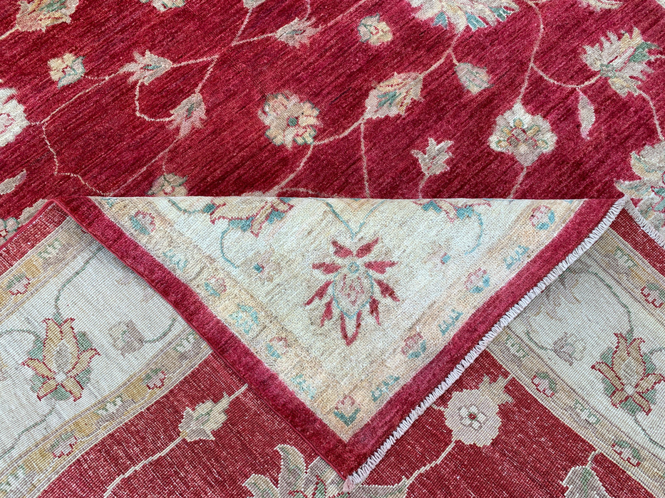 8'4 x 6'4 handgeknoopt Peshawari Chobi wollen tapijt - Rood traditioneel bloemmotief karpet - KBHM-542