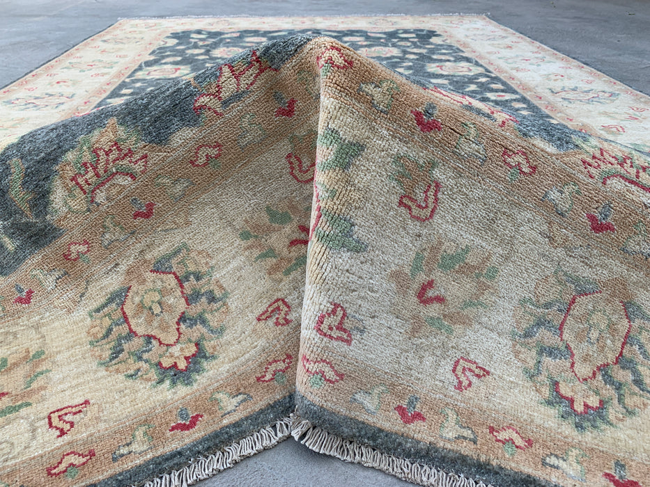 9'8 x 6'6 Hand-Knotted Peshawari Chobi Wool Rug - Blue Gray Traditional Floral Area Rug - KBHM-543