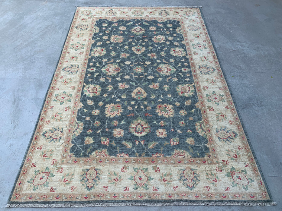 9'8 x 6'6 Hand-Knotted Peshawari Chobi Wool Rug - Blue Gray Traditional Floral Area Rug - KBHM-543