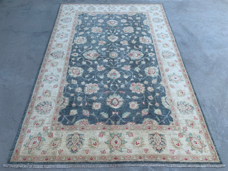9'8 x 6'6 Hand-Knotted Peshawari Chobi Wool Rug - Blue Gray Traditional Floral Area Rug - KBHM-543