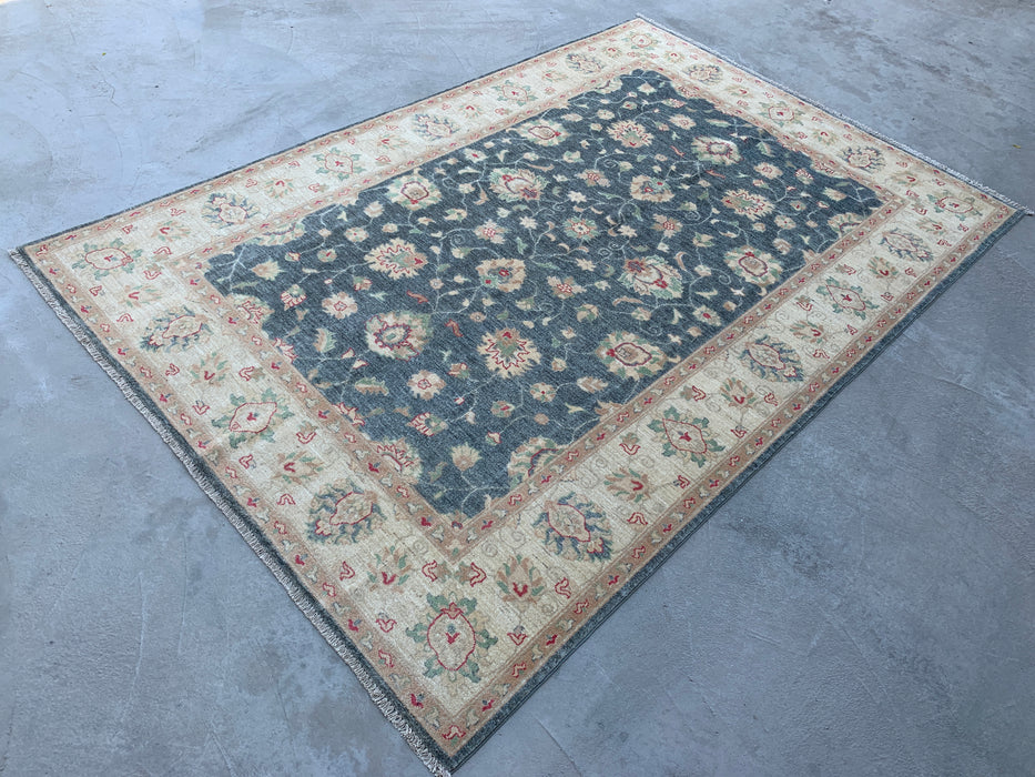 9'8 x 6'6 Hand-Knotted Peshawari Chobi Wool Rug - Blue Gray Traditional Floral Area Rug - KBHM-543