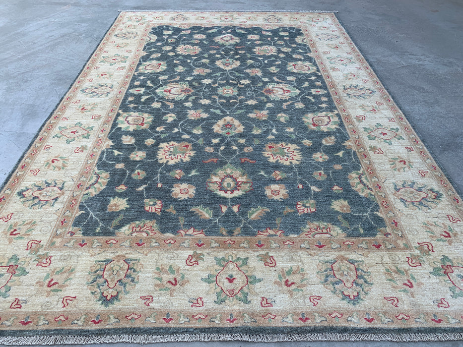 9'8 x 6'6 Hand-Knotted Peshawari Chobi Wool Rug - Blue Gray Traditional Floral Area Rug - KBHM-543