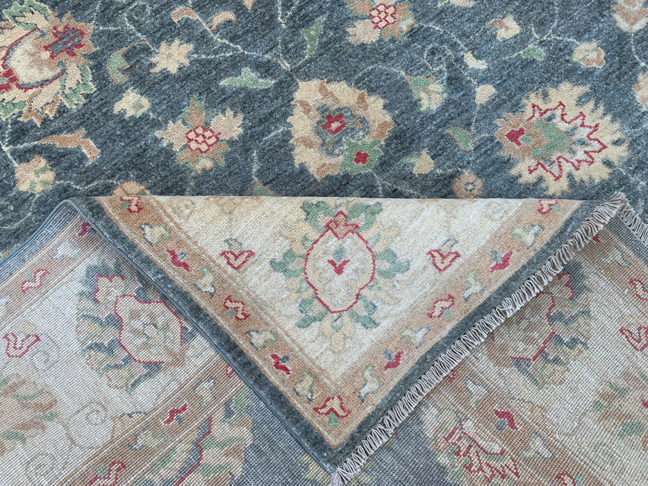 9'8 x 6'6 Hand-Knotted Peshawari Chobi Wool Rug - Blue Gray Traditional Floral Area Rug - KBHM-543