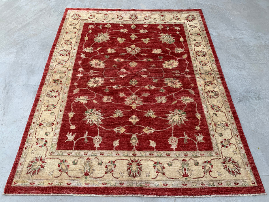 7'10 x 6'4 Hand-Knotted Peshawari Chobi Wool Rug - Red Traditional Floral Area Rug - KBHM-544