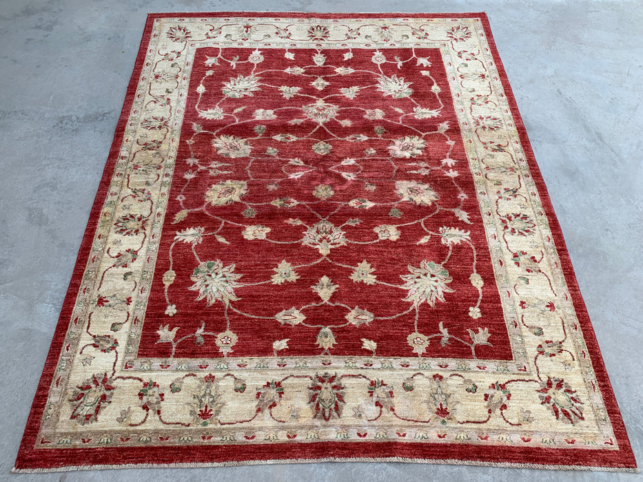 7'10 x 6'4 Hand-Knotted Peshawari Chobi Wool Rug - Red Traditional Floral Area Rug - KBHM-544