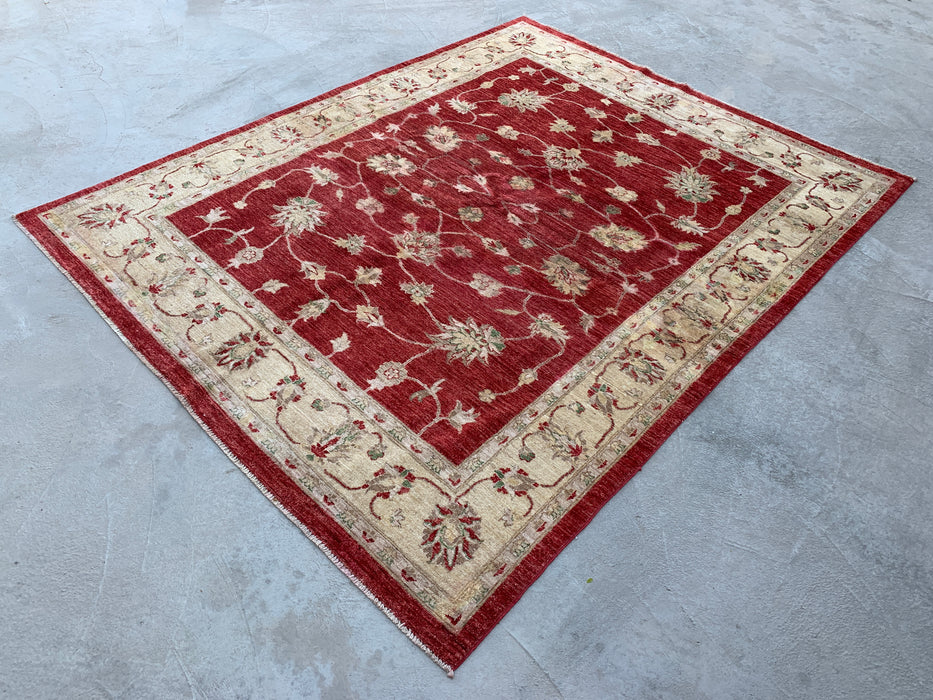 7'10 x 6'4 Hand-Knotted Peshawari Chobi Wool Rug - Red Traditional Floral Area Rug - KBHM-544