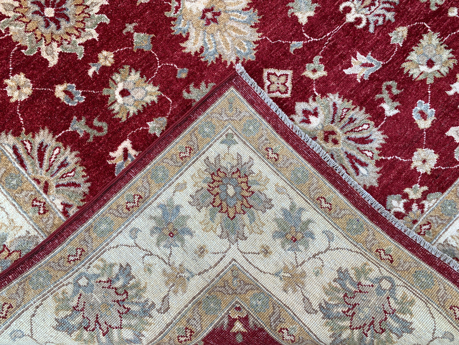 7'9 x 5'9 handgeknoopt Peshawari Chobi wollen tapijt - Rood traditioneel bloemmotief karpet - KBHM-545