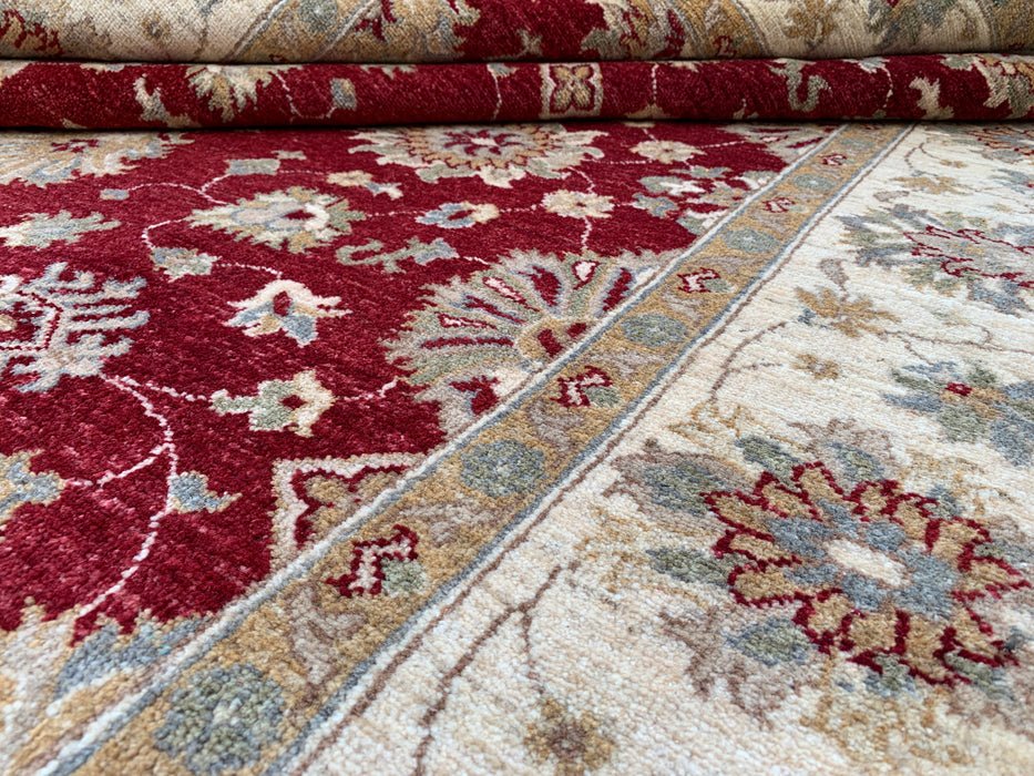 7'9 x 5'9 handgeknoopt Peshawari Chobi wollen tapijt - Rood traditioneel bloemmotief karpet - KBHM-545