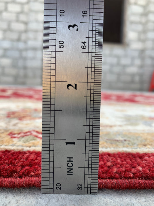 7'9 x 5'9 handgeknoopt Peshawari Chobi wollen tapijt - Rood traditioneel bloemmotief karpet - KBHM-545