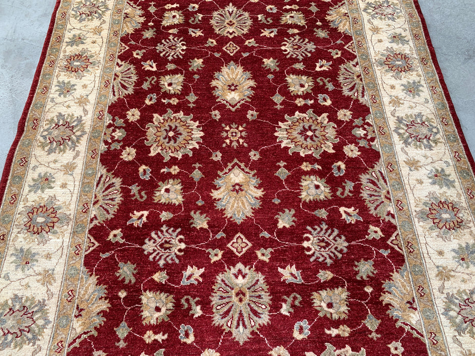 7'9 x 5'9 handgeknoopt Peshawari Chobi wollen tapijt - Rood traditioneel bloemmotief karpet - KBHM-545