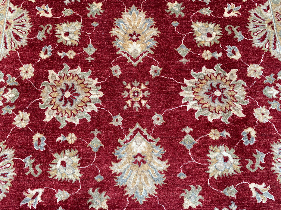 7'9 x 5'9 handgeknoopt Peshawari Chobi wollen tapijt - Rood traditioneel bloemmotief karpet - KBHM-545