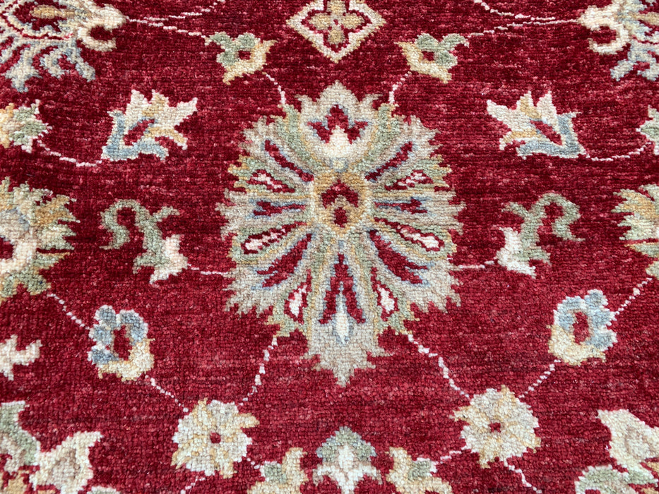 7'9 x 5'9 handgeknoopt Peshawari Chobi wollen tapijt - Rood traditioneel bloemmotief karpet - KBHM-545