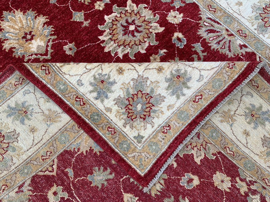 7'9 x 5'9 handgeknoopt Peshawari Chobi wollen tapijt - Rood traditioneel bloemmotief karpet - KBHM-545