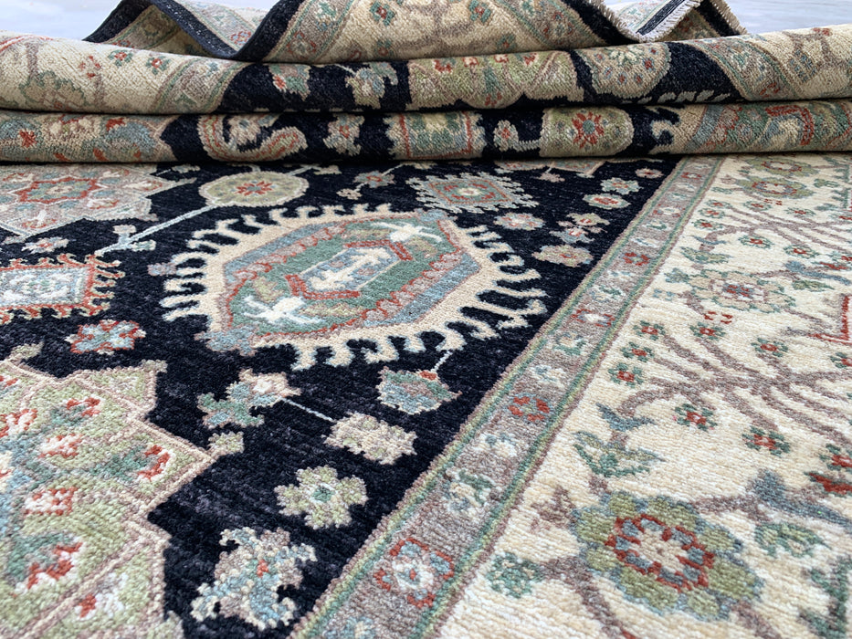7'11 x 5'6 Hand-Knotted Peshawari Chobi Wool Rug - Black Tribal Traditional Area Rug - KBHM-546