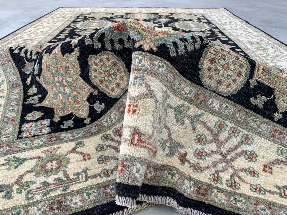 7'11 x 5'6 Hand-Knotted Peshawari Chobi Wool Rug - Black Tribal Traditional Area Rug - KBHM-546