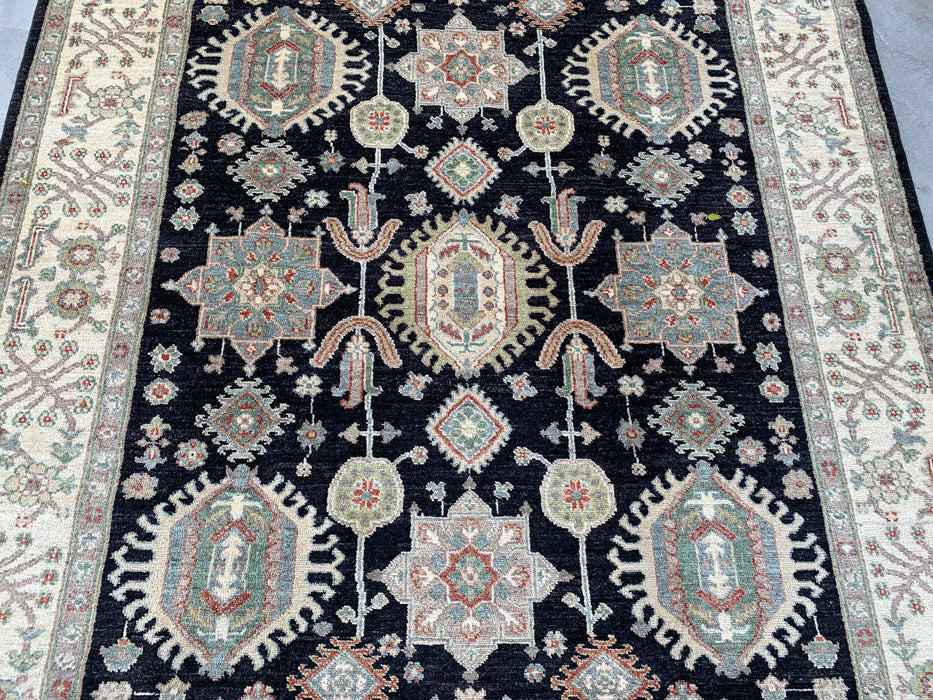 7'11 x 5'6 Hand-Knotted Peshawari Chobi Wool Rug - Black Tribal Traditional Area Rug - KBHM-546