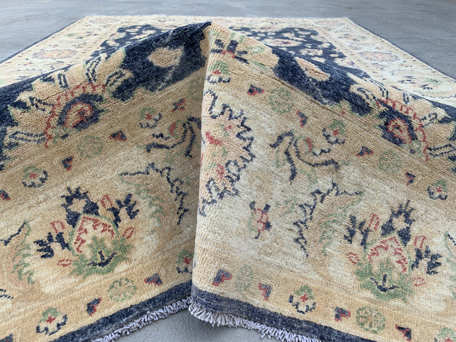 8'1 x 5'7 Hand-Knotted Peshawari Chobi Wool Rug - Blue Traditional Floral Area Rug - KBHM-547