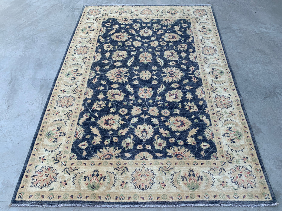 8'1 x 5'7 Hand-Knotted Peshawari Chobi Wool Rug - Blue Traditional Floral Area Rug - KBHM-547