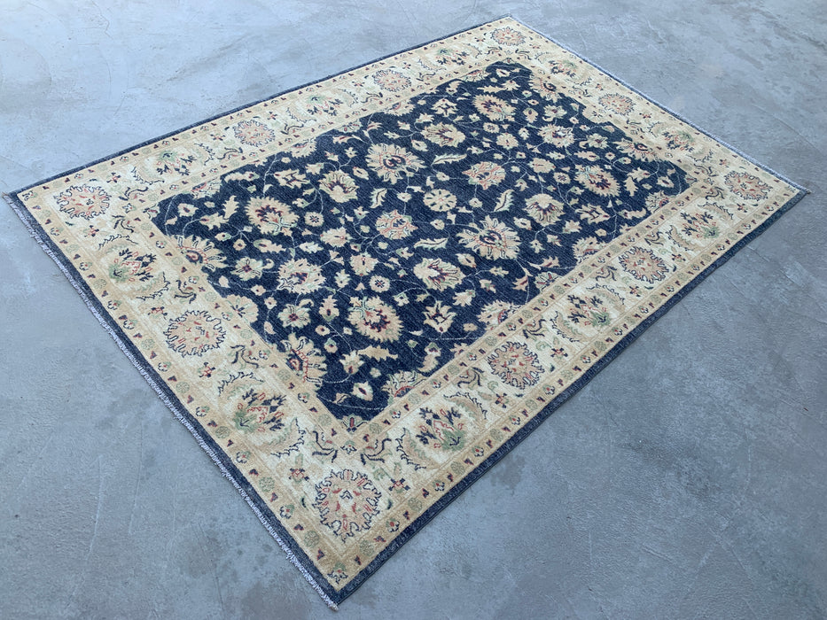 8'1 x 5'7 Hand-Knotted Peshawari Chobi Wool Rug - Blue Traditional Floral Area Rug - KBHM-547