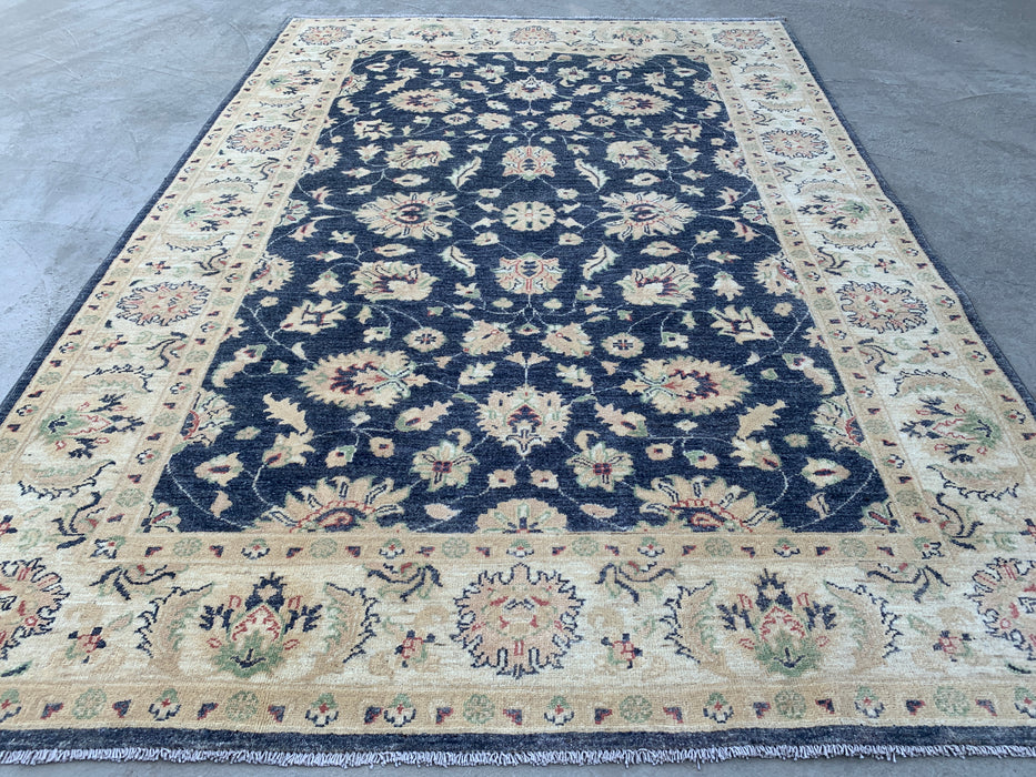 8'1 x 5'7 Hand-Knotted Peshawari Chobi Wool Rug - Blue Traditional Floral Area Rug - KBHM-547
