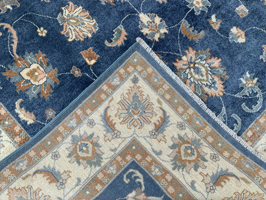 8'11 x 5'11 Hand-Knotted Peshawari Chobi Wool Rug - Blue Traditional Floral Area Rug - KBHM-548