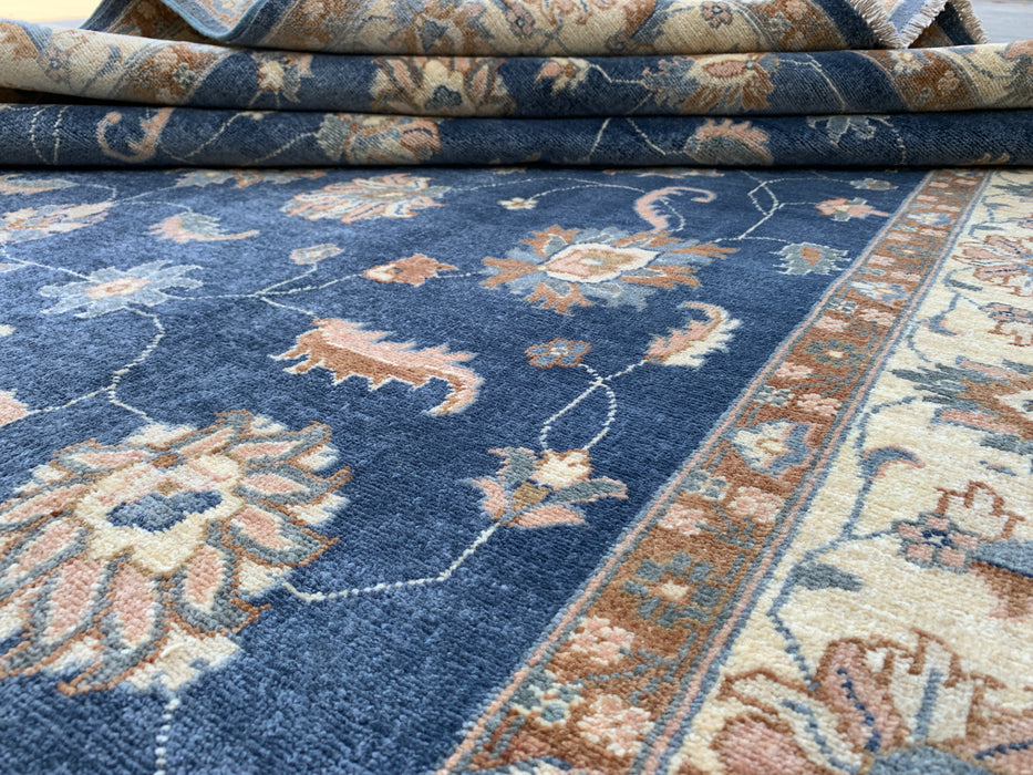 8'11 x 5'11 Hand-Knotted Peshawari Chobi Wool Rug - Blue Traditional Floral Area Rug - KBHM-548