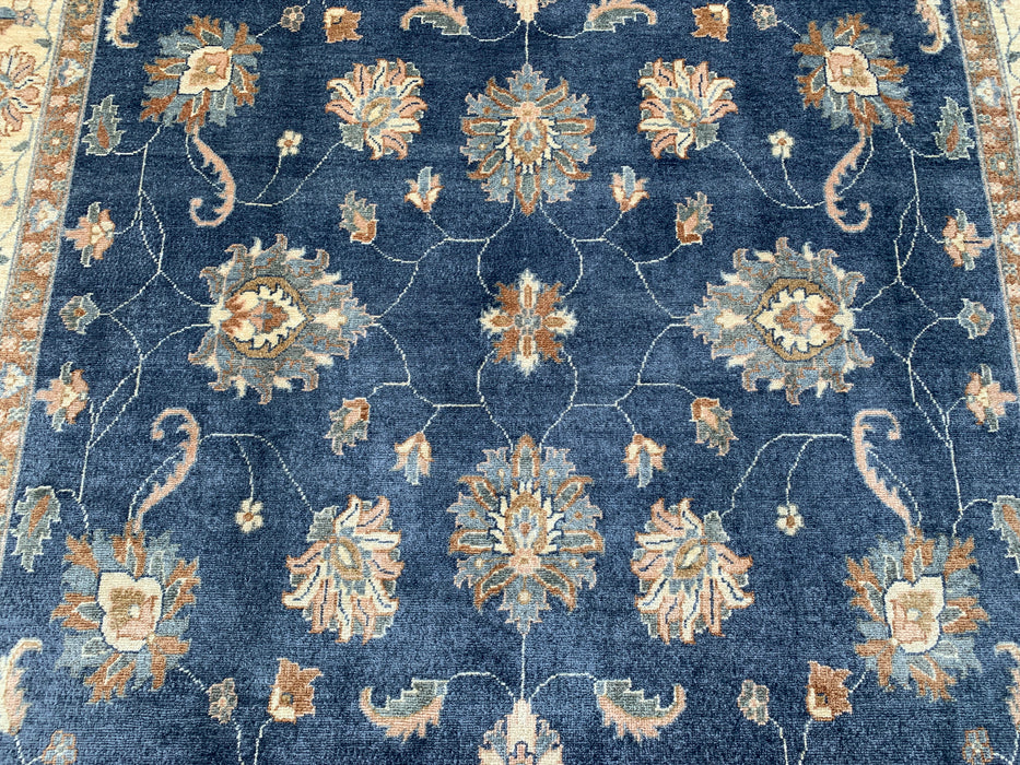 8'11 x 5'11 Hand-Knotted Peshawari Chobi Wool Rug - Blue Traditional Floral Area Rug - KBHM-548