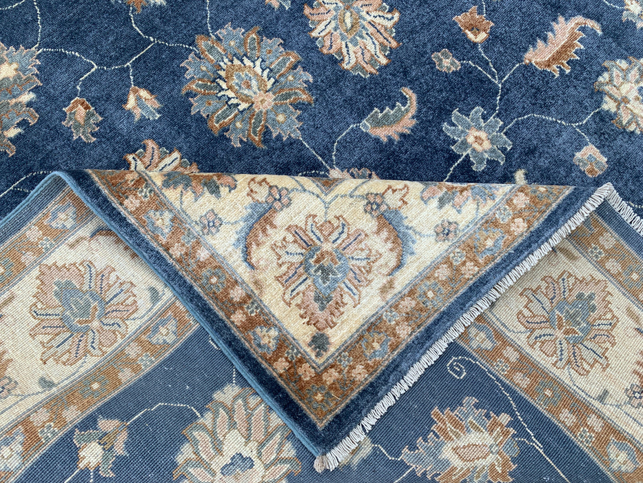 8'11 x 5'11 Hand-Knotted Peshawari Chobi Wool Rug - Blue Traditional Floral Area Rug - KBHM-548