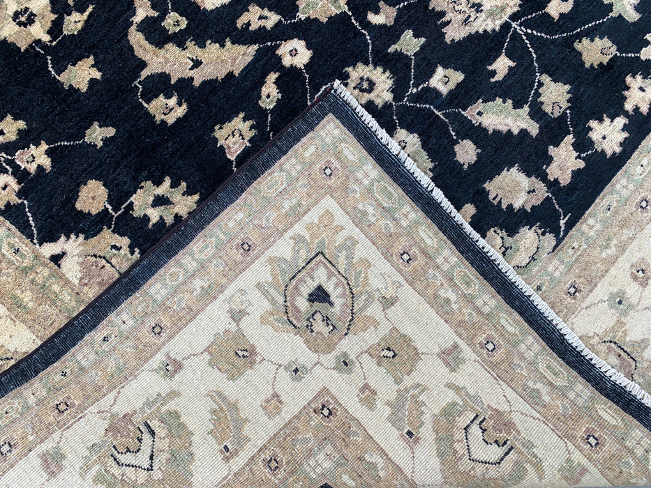 9'11 x 7'11 Hand-Knotted Peshawari Chobi Wool Rug - Black Traditional Floral Area Rug - KBHM-549