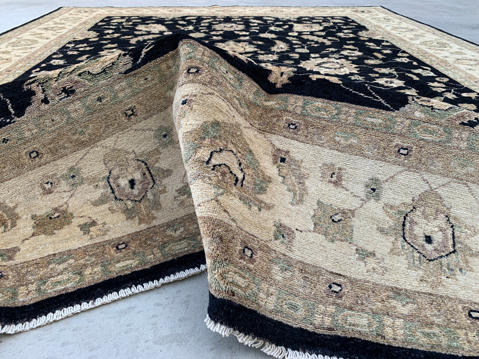 9'11 x 7'11 Hand-Knotted Peshawari Chobi Wool Rug - Black Traditional Floral Area Rug - KBHM-549