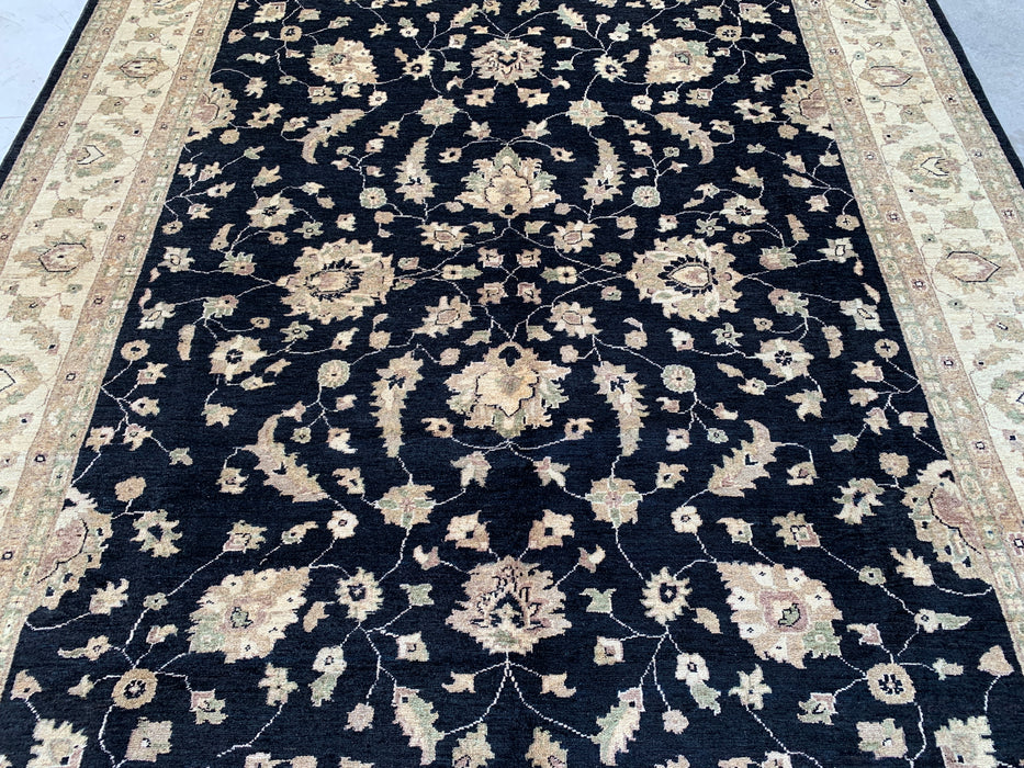 9'11 x 7'11 Hand-Knotted Peshawari Chobi Wool Rug - Black Traditional Floral Area Rug - KBHM-549