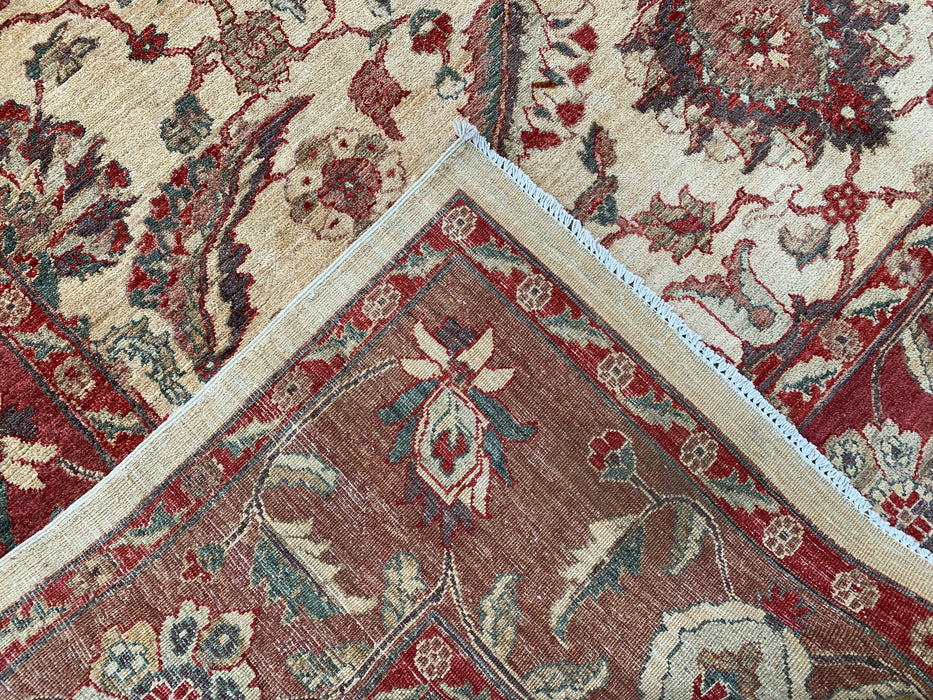 10'1 x 7'11 Handgeknoopt Peshawari Chobi wollen tapijt - Rood traditioneel bloemenkleed - KBHM-550
