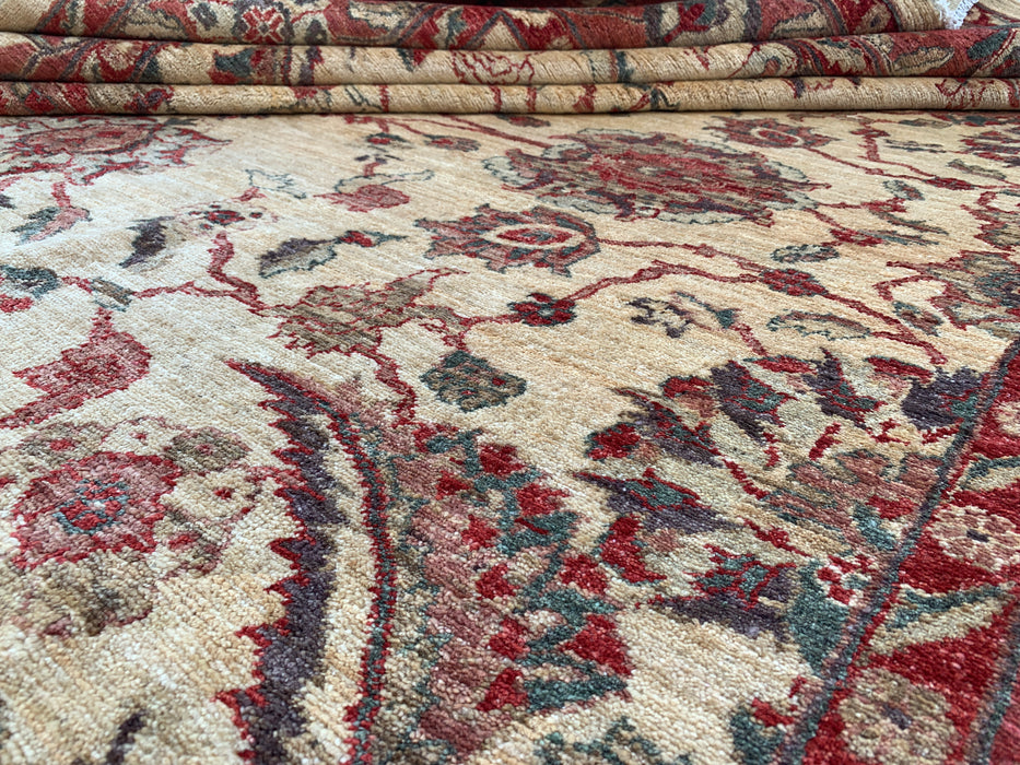10'1 x 7'11 Handgeknoopt Peshawari Chobi wollen tapijt - Rood traditioneel bloemenkleed - KBHM-550