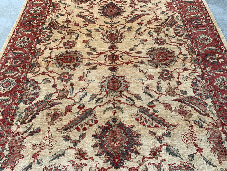 10'1 x 7'11 Handgeknoopt Peshawari Chobi wollen tapijt - Rood traditioneel bloemenkleed - KBHM-550