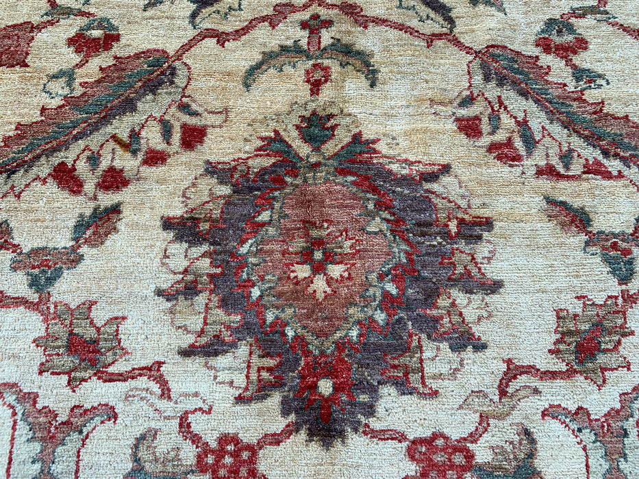10'1 x 7'11 Handgeknoopt Peshawari Chobi wollen tapijt - Rood traditioneel bloemenkleed - KBHM-550