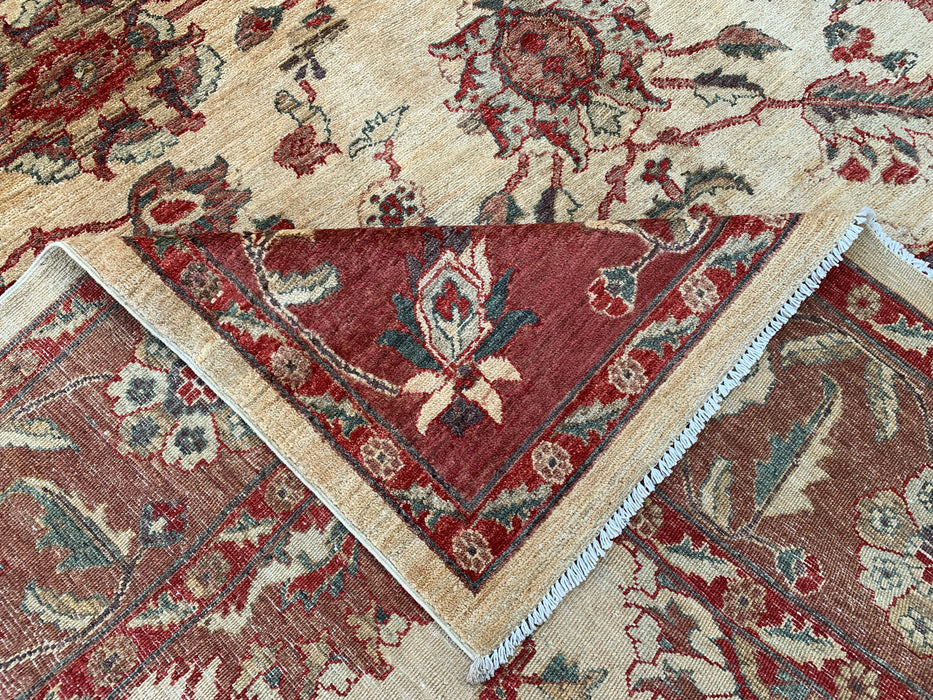 10'1 x 7'11 Handgeknoopt Peshawari Chobi wollen tapijt - Rood traditioneel bloemenkleed - KBHM-550