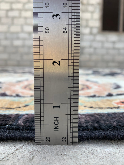 8'9 x 6'6 handgeknoopt Pesjwari Chobi wollen tapijt - Zwart traditioneel bloemrijk karpet - KBHM-551