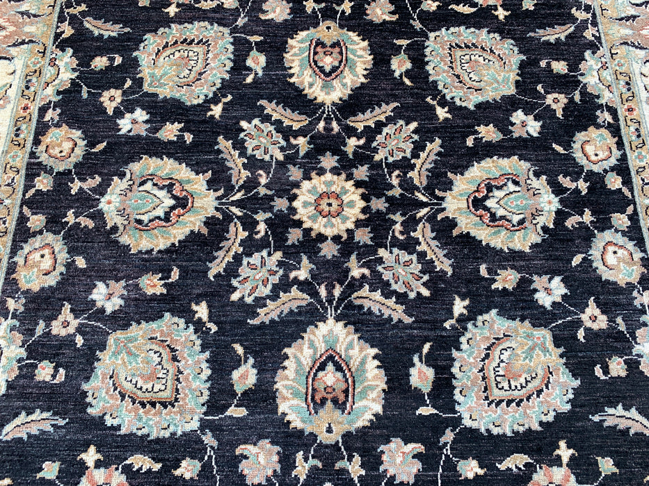 8'9 x 6'6 handgeknoopt Pesjwari Chobi wollen tapijt - Zwart traditioneel bloemrijk karpet - KBHM-551