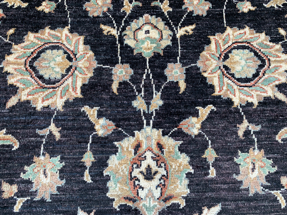 8'9 x 6'6 handgeknoopt Pesjwari Chobi wollen tapijt - Zwart traditioneel bloemrijk karpet - KBHM-551