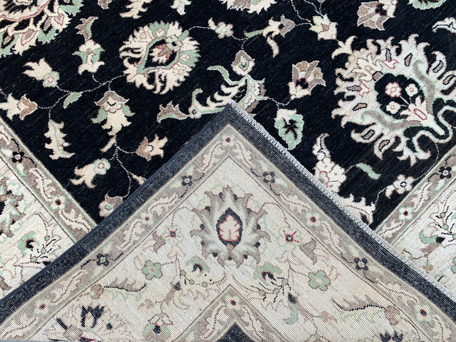 10'0 x 8'1 Handgeknoopt Pesjwari Chobi Wollen Vloerkleed - Zwart Traditioneel Bloemen Vloerkleed - KBHM-552