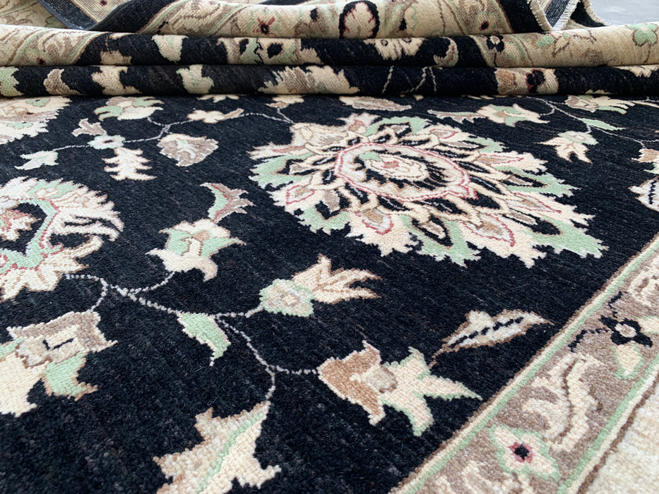 10'0 x 8'1 Handgeknoopt Pesjwari Chobi Wollen Vloerkleed - Zwart Traditioneel Bloemen Vloerkleed - KBHM-552
