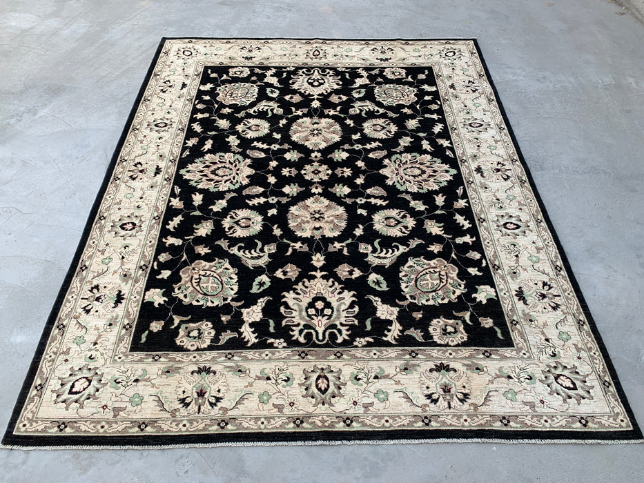 10'0 x 8'1 Handgeknoopt Pesjwari Chobi Wollen Vloerkleed - Zwart Traditioneel Bloemen Vloerkleed - KBHM-552