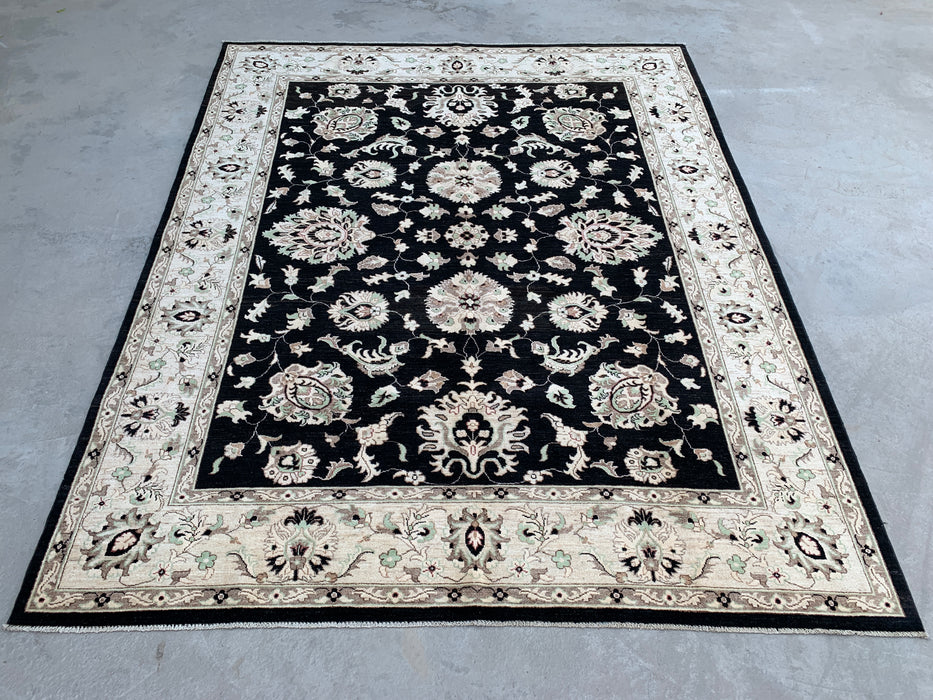 10'0 x 8'1 Handgeknoopt Pesjwari Chobi Wollen Vloerkleed - Zwart Traditioneel Bloemen Vloerkleed - KBHM-552
