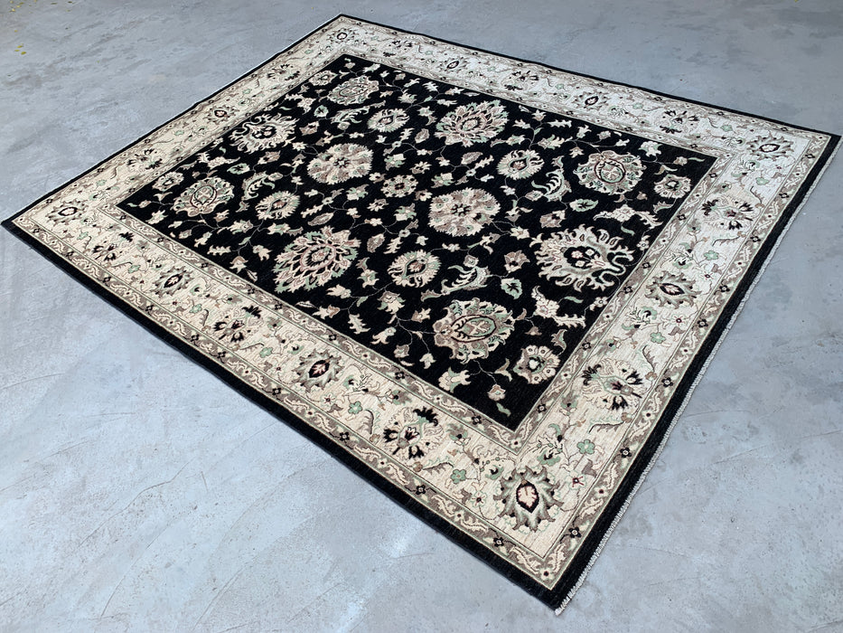 10'0 x 8'1 Handgeknoopt Pesjwari Chobi Wollen Vloerkleed - Zwart Traditioneel Bloemen Vloerkleed - KBHM-552